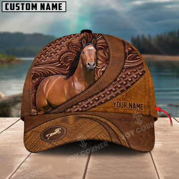 Joycorners American Quarter Horse Carving Leather Pattern Custom Name 3D Classic Cap