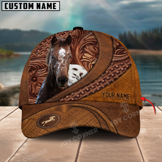 Joycorners Appaloosa Horse Carving Leather Pattern Custom Name 3D Classic Cap