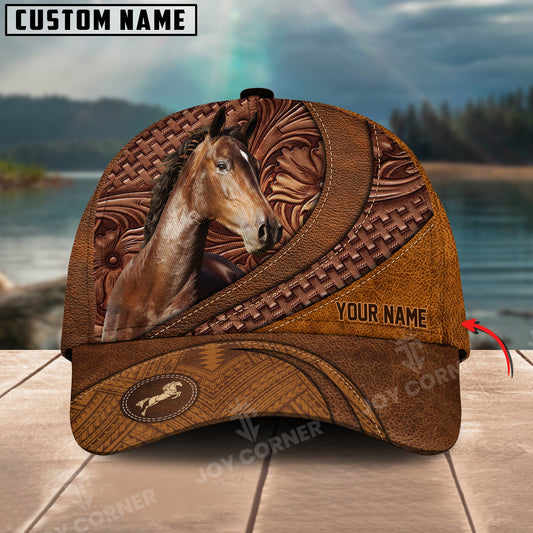 Joycorners Hackney Horse Carving Leather Pattern Custom Name 3D Classic Cap