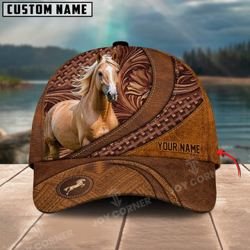 Joycorners Palomino Horse Carving Leather Pattern Custom Name 3D Classic Cap