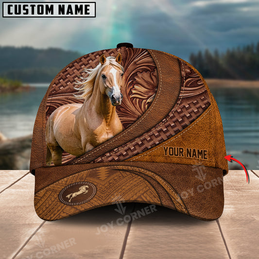 Joycorners Palomino Horse Carving Leather Pattern Custom Name 3D Classic Cap