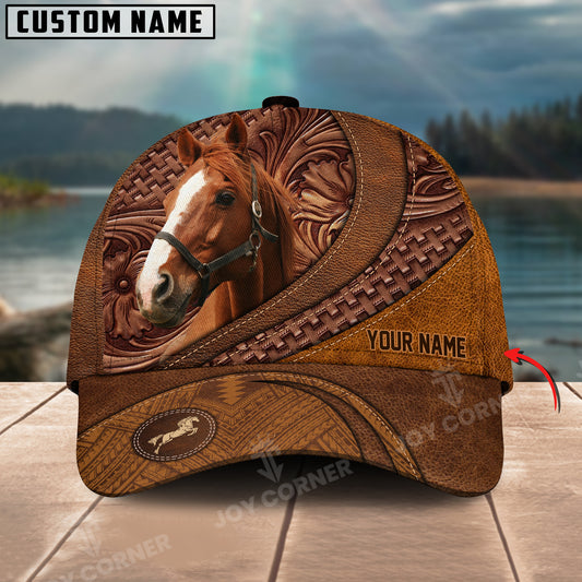 Joycorners Thoroughbred Horse Carving Leather Pattern Custom Name 3D Classic Cap