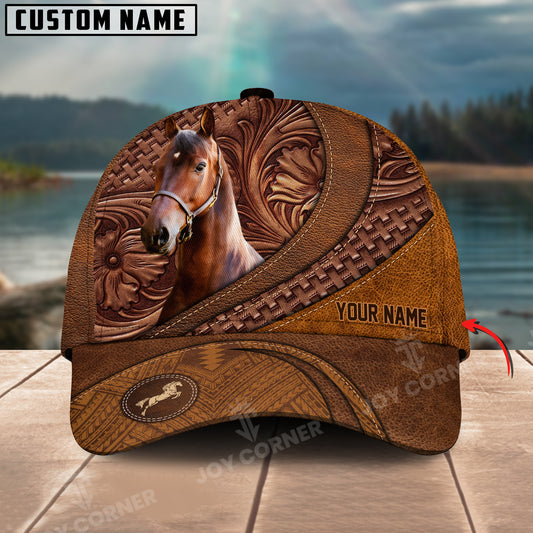 Joycorners Morgan Horse Carving Leather Pattern Custom Name 3D Classic Cap