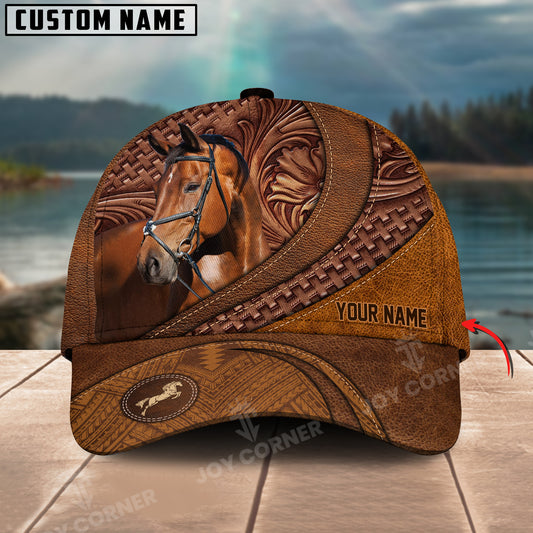 Joycorners Warmblood Horse Carving Leather Pattern Custom Name 3D Classic Cap