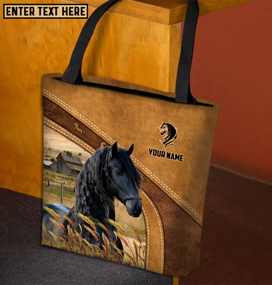 Joycorners Friesian Horse Farm Lovers Custom Name 3D Tote Bag