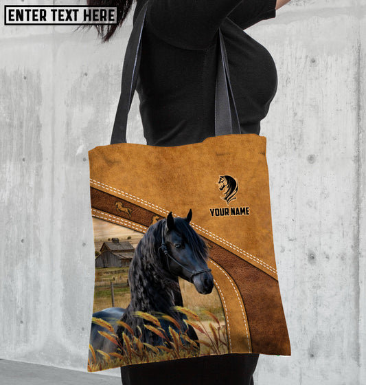 Joycorners Friesian Horse Farm Lovers Custom Name 3D Tote Bag