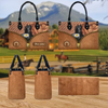 JC Friesian Horse Center Zip Pattern Custom Name 3D Leather Handbag
