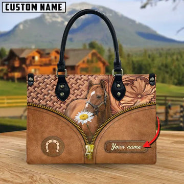 JC Thoroughbred Horse Center Zip Pattern Custom Name 3D Leather Handbag