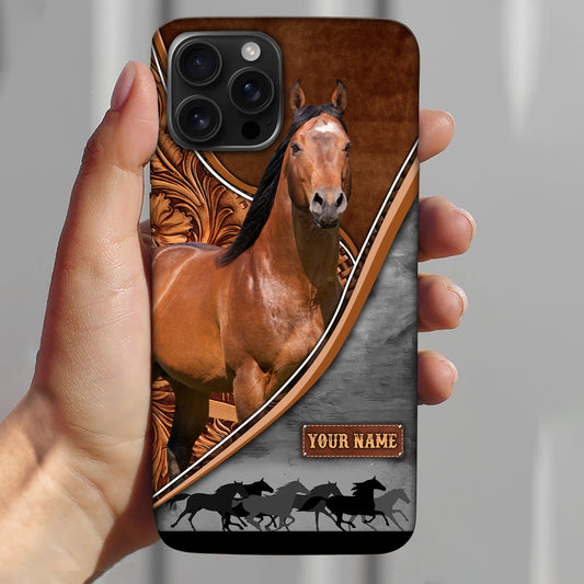 Joycorners American Quarter Horse Leather Pattern Custom Name Phone Case - Iphone