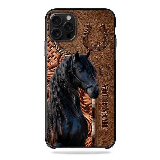 Joycorners Friesian Horse Leather Pattern Custom Name Phone Case - Iphone