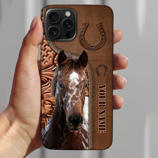 Joycorners Appaloosa Horse Leather Pattern Custom Name Phone Case - Iphone