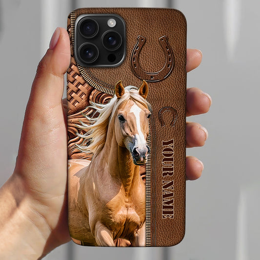 Joycorners Palomino Horse Leather Pattern Custom Name Phone Case - Iphone