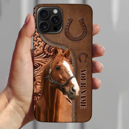 Joycorners Thoroughbred Horse Leather Pattern Custom Name Phone Case - Iphone