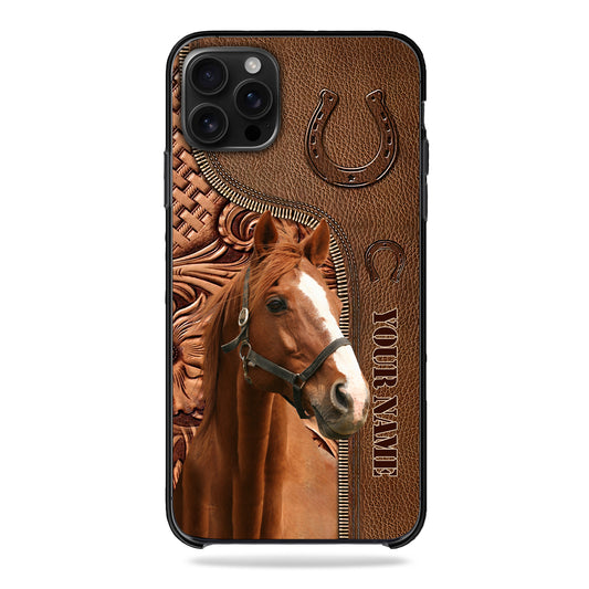 Joycorners Thoroughbred Horse Leather Pattern Custom Name Phone Case - Iphone