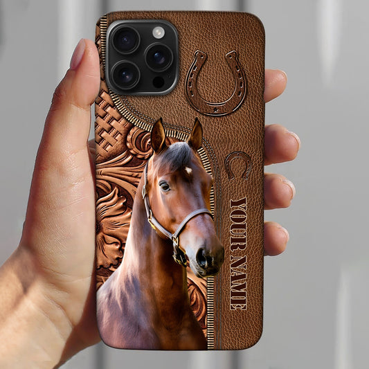 Joycorners Morgan Horse Leather Pattern Custom Name Phone Case - Iphone