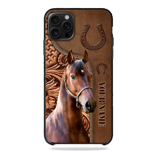 Joycorners Morgan Horse Leather Pattern Custom Name Phone Case - Iphone