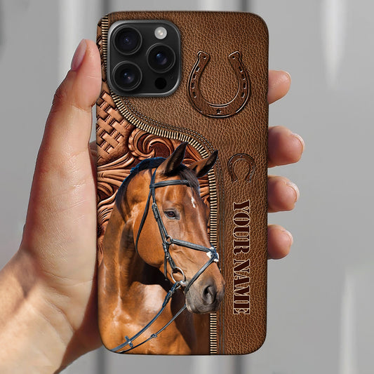 Joycorners Warmblood Horse Leather Pattern Custom Name Phone Case - Iphone