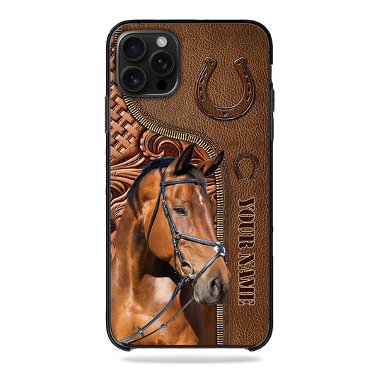 Joycorners Warmblood Horse Leather Pattern Custom Name Phone Case - Iphone
