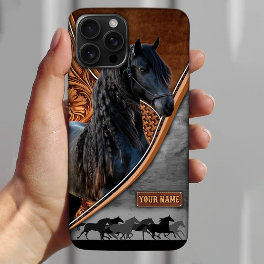 Joycorners Friesian Horse Leather Pattern Custom Name Phone Case - Iphone