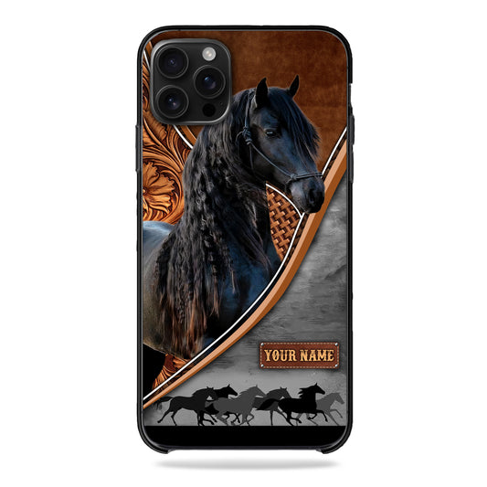 Joycorners Friesian Horse Leather Pattern Custom Name Phone Case - Iphone