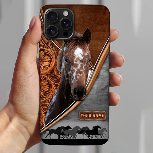 Joycorners Appaloosa Horse Leather Pattern Custom Name Phone Case - Iphone