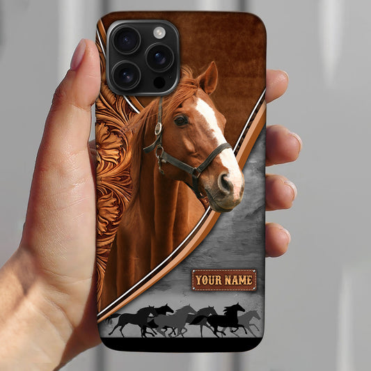 Joycorners Thoroughbred Horse Leather Pattern Custom Name Phone Case - Iphone