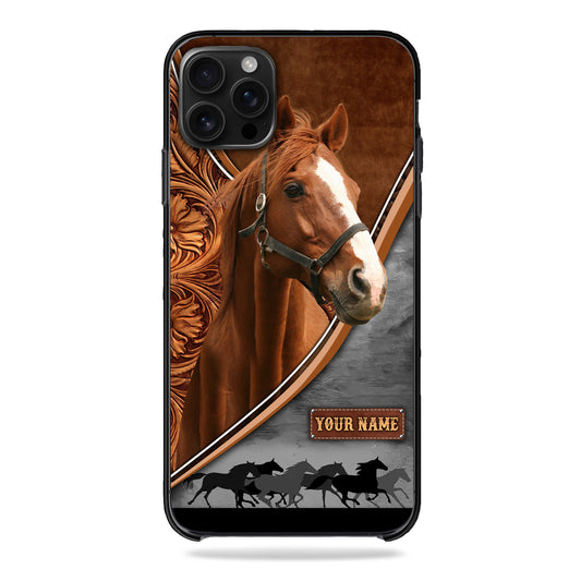 Joycorners Thoroughbred Horse Leather Pattern Custom Name Phone Case - Iphone