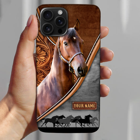 Joycorners Morgan Horse Leather Pattern Custom Name Phone Case - Iphone