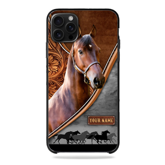 Joycorners Morgan Horse Leather Pattern Custom Name Phone Case - Iphone