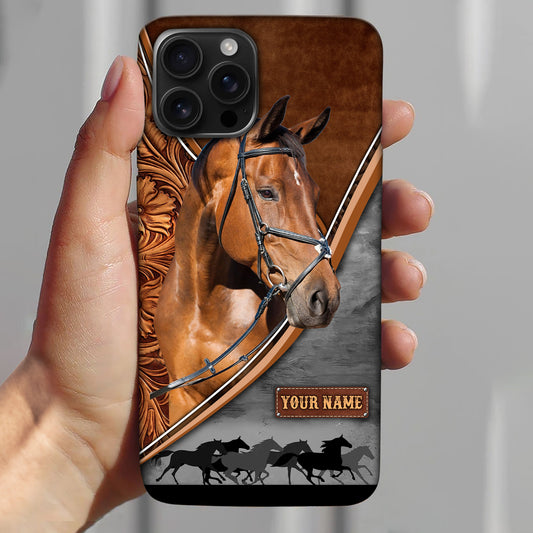 Joycorners Warmblood Horse Leather Pattern Custom Name Phone Case - Iphone