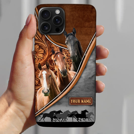 Joycorners Horse Lovers Leather Pattern Custom Name Phone Case - Iphone