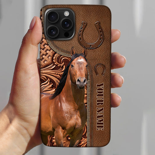 Joycorners American Quarter Horse Leather Pattern Custom Name Phone Case - Iphone