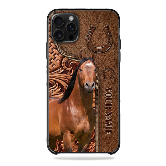Joycorners American Quarter Horse Leather Pattern Custom Name Phone Case - Iphone