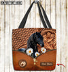 Joycorners Daisy Friesian Horse Carving Leather Pattern Custom Name 3D Tote Bag