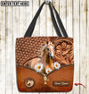 Joycorners Daisy Palomino Horse Carving Leather Pattern Custom Name 3D Tote Bag
