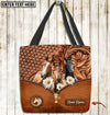 Joycorners Daisy Three Horses Lovers Carving Leather Pattern Custom Name 3D Tote Bag