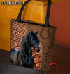 Joycorners Friesian Horse Carving Leather Pattern Custom Name 3D Tote Bag