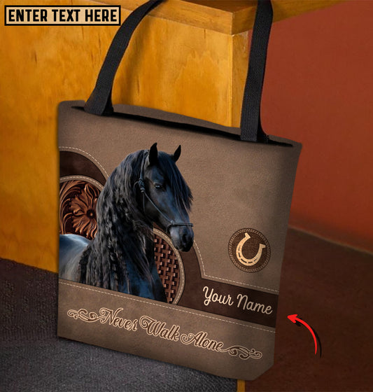 Joycorners Friesian Horse Never Walk Alone Custom Name 3D Tote Bag
