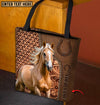 Joycorners Palomino Horse Carving Leather Pattern Custom Name 3D Tote Bag
