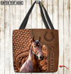 Joycorners Morgan Horse Carving Leather Pattern Custom Name 3D Tote Bag