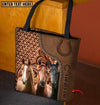Joycorners Three Horses Lovers Carving Leather Pattern Custom Name 3D Tote Bag
