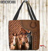 Joycorners Three Horses Lovers Carving Leather Pattern Custom Name 3D Tote Bag