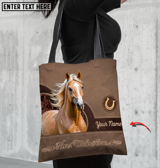 Joycorners Palomino Horse Never Walk Alone Custom Name 3D Tote Bag