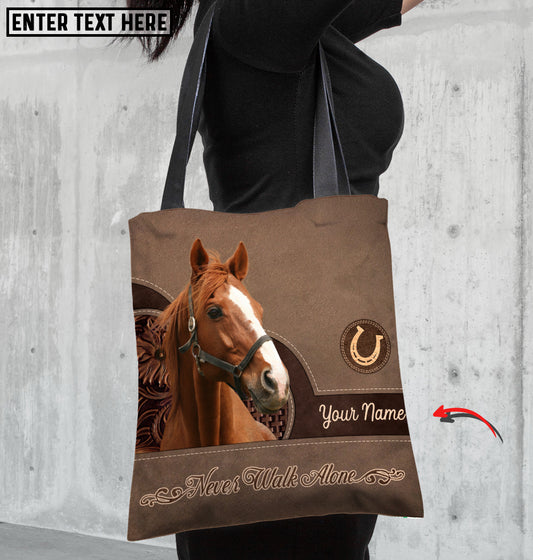 Joycorners Thoroughbred Horse Never Walk Alone Custom Name 3D Tote Bag