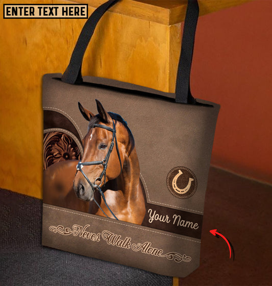 Joycorners Warmblood Horse Never Walk Alone Custom Name 3D Tote Bag