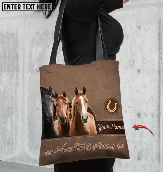 Joycorners Horse Lovers Never Walk Alone Custom Name 3D Tote Bag