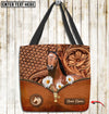 Joycorners Daisy American Quarter Horse Carving Leather Pattern Custom Name 3D Tote Bag