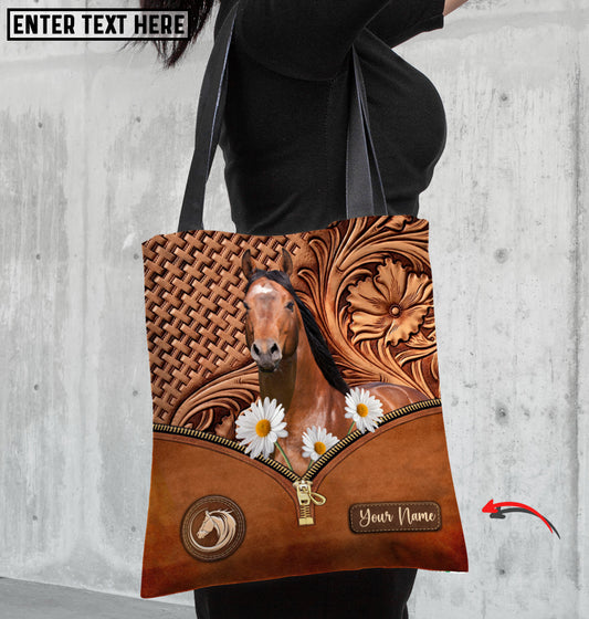 Joycorners Daisy American Quarter Horse Carving Leather Pattern Custom Name 3D Tote Bag