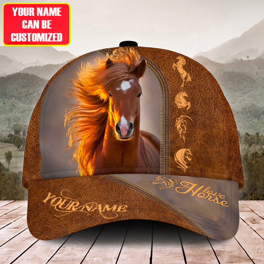 Joycorners Brown Horse Lover Leather Pattern Customized Name Cap