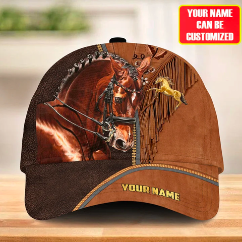 Joycorners Brown Horse Lover Leather Pattern Customized Name Cap